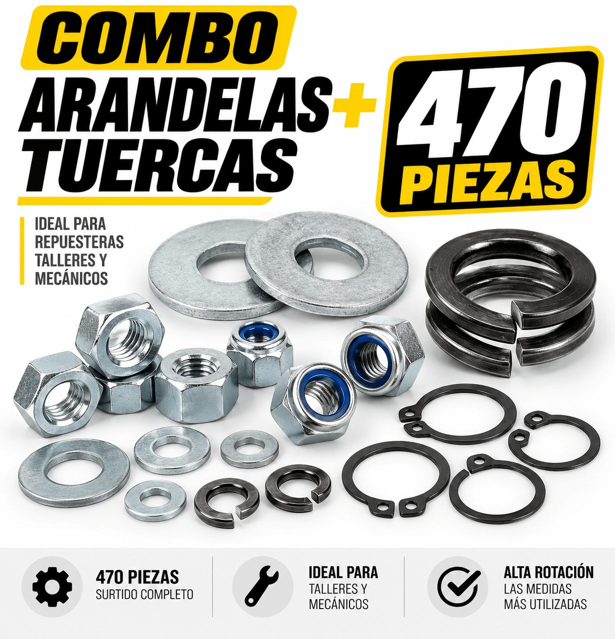 COMBO ARANDELAS+TUERCAS 470 PIEZAS