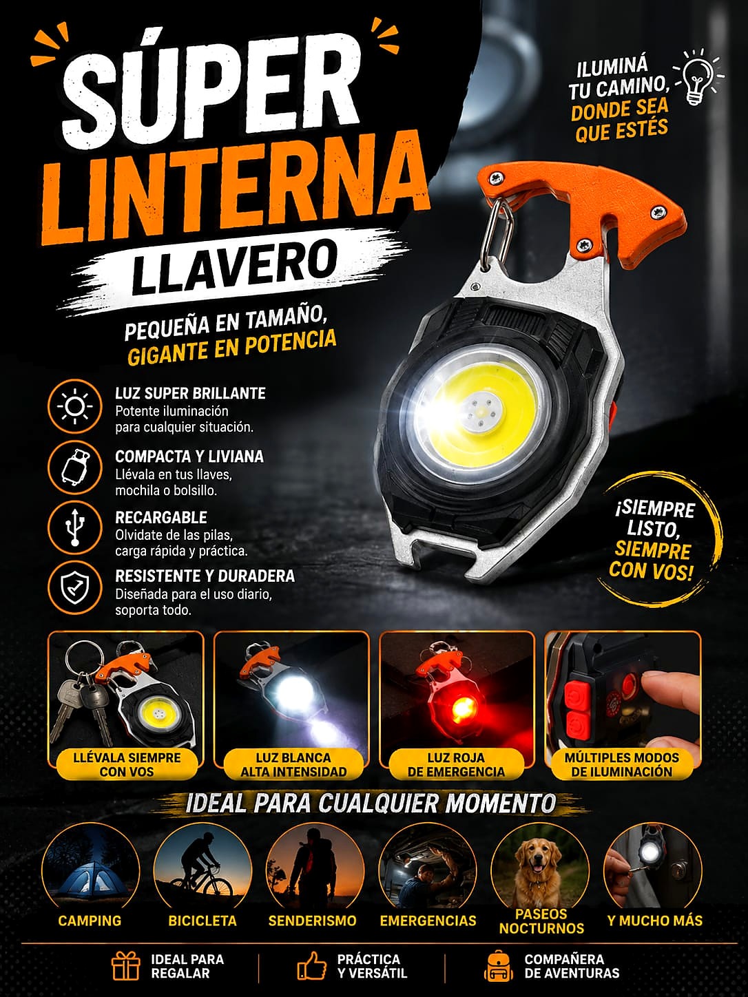 LINTERNA LLAVERO RECARGABLE MULTIFUNCION